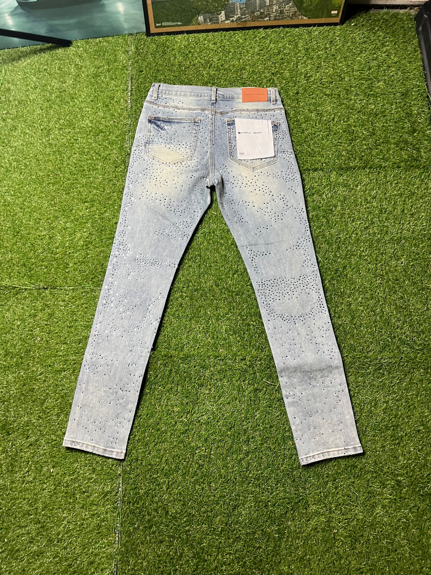 Men's Rhinestone Purple Blue Jeans