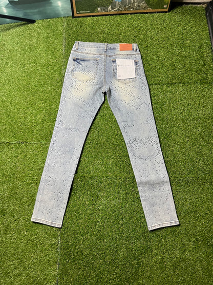 Men's Rhinestone Purple Blue Jeans