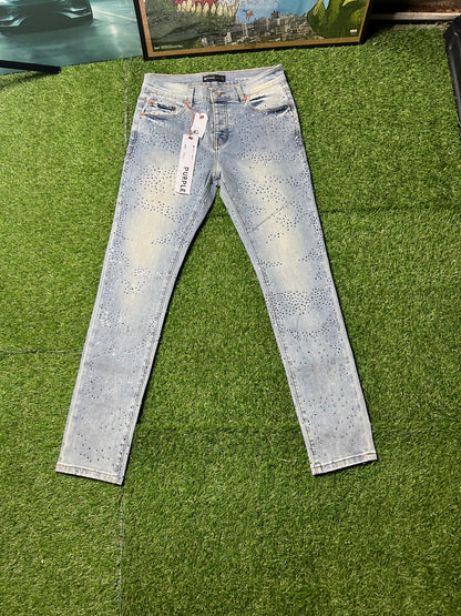 Men's Rhinestone Purple Blue Jeans